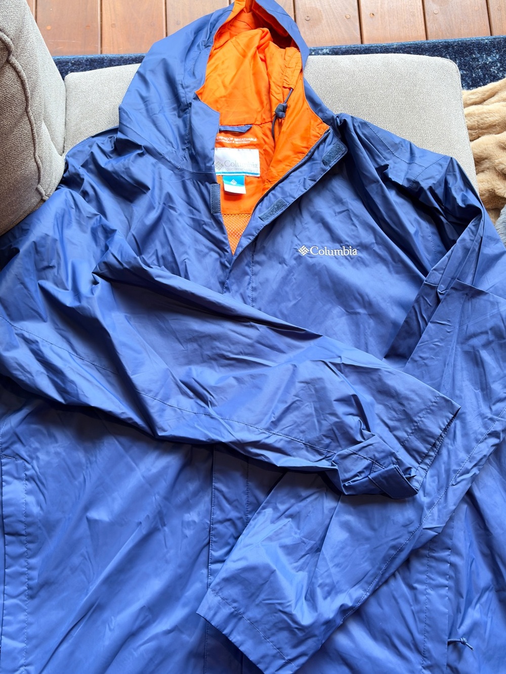 Columbia Men’s Blue Rain Jacket with Orange Lining
